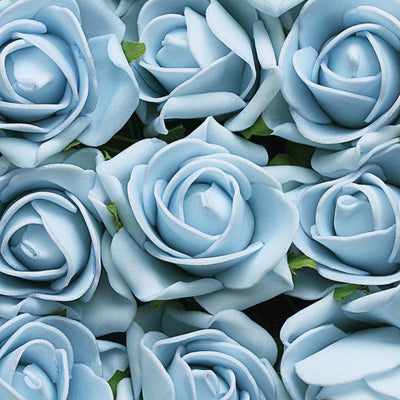 24 Roses | 2inch Dusty Blue Artificial Foam Rose With Stem And Leaves - 16 Colors#whtbkgd