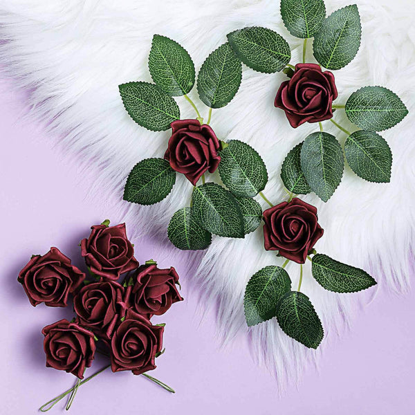 24 Roses | 2inch Artificial Foam Rose With Stem And Leaves - 16 Colors