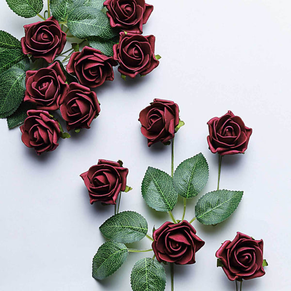 24 Roses | 2inch Artificial Foam Rose With Stem And Leaves - 16 Colors