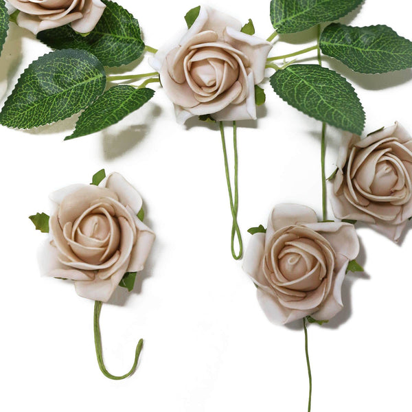 24 Roses | 2inch Artificial Foam Rose With Stem And Leaves - 16 Colors