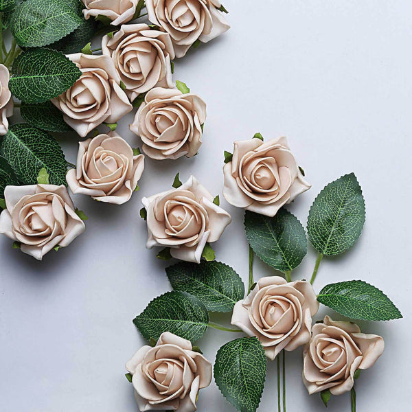 24 Roses | 2inch Artificial Foam Rose With Stem And Leaves - 16 Colors