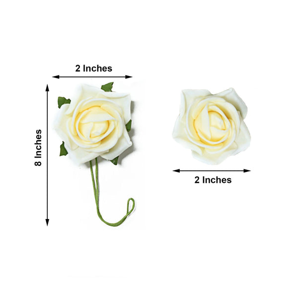 24 Roses | 2inch Artificial Foam Rose With Stem And Leaves - 16 Colors