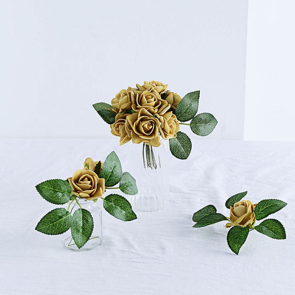 24 Roses | 2inch Artificial Foam Rose With Stem And Leaves - 16 Colors