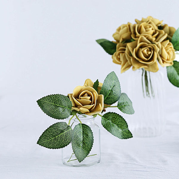 24 Roses | 2inch Artificial Foam Rose With Stem And Leaves - 16 Colors