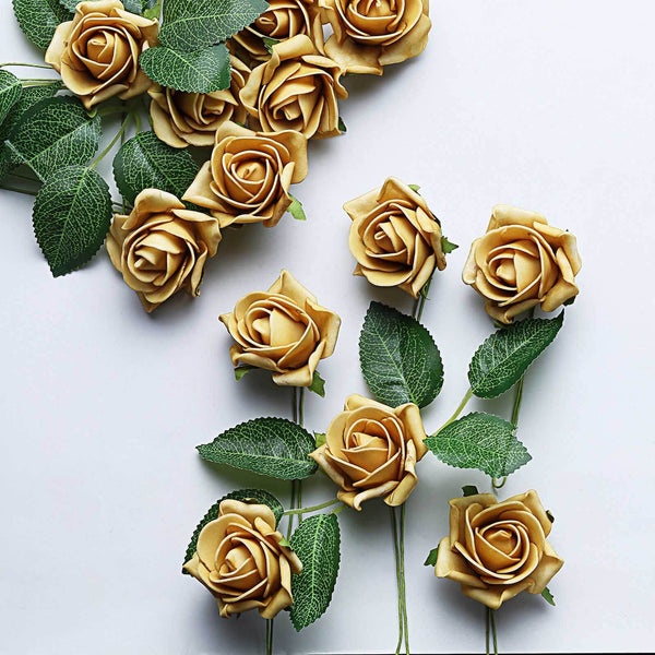 24 Roses | 2inch Artificial Foam Rose With Stem And Leaves - 16 Colors