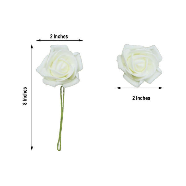 24 Roses | 2inch Ivory Artificial Foam Rose With Stem And Leaves - 16 Colors