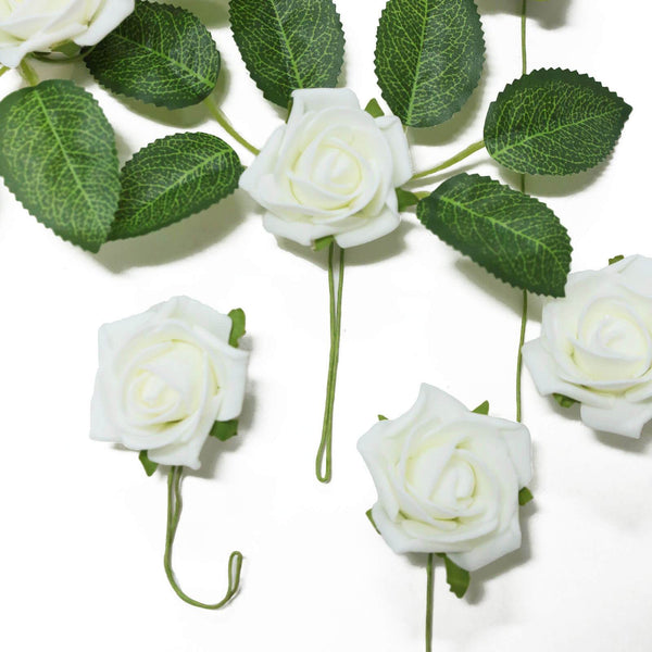 24 Roses | 2inch Artificial Foam Rose With Stem And Leaves - 16 Colors