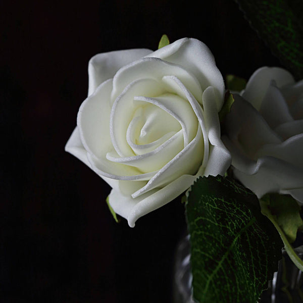 24 Roses | 2inch Artificial Foam Rose With Stem And Leaves - 16 Colors