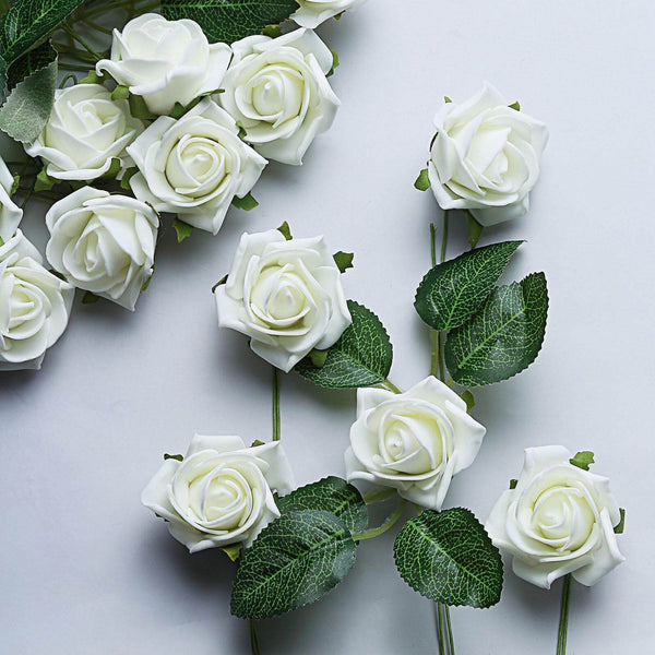 24 Roses | 2inch Artificial Foam Rose With Stem And Leaves - 16 Colors