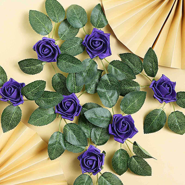 24 Roses | 2inch Artificial Foam Rose With Stem And Leaves - 16 Colors