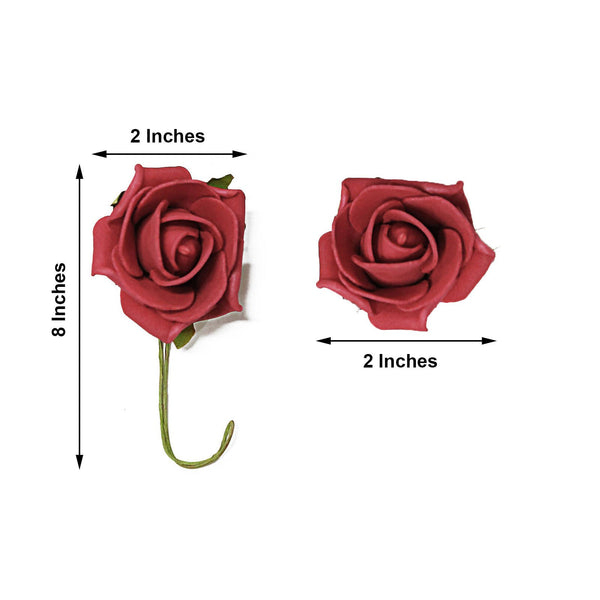 24 Roses | 2inch Artificial Foam Rose With Stem And Leaves - 16 Colors