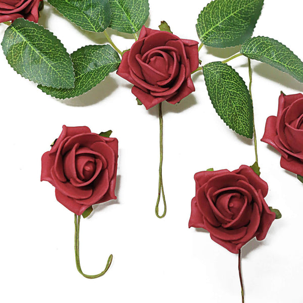 24 Roses | 2inch Artificial Foam Rose With Stem And Leaves - 16 Colors
