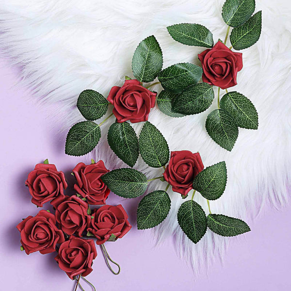 24 Roses | 2inch Artificial Foam Rose With Stem And Leaves - 16 Colors