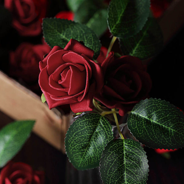 24 Roses | 2inch Artificial Foam Rose With Stem And Leaves - 16 Colors