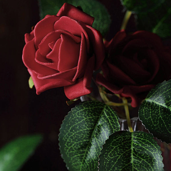 24 Roses | 2inch Artificial Foam Rose With Stem And Leaves - 16 Colors