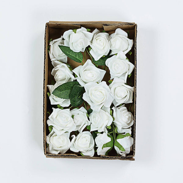 24 Roses | 2inch Artificial Foam Rose With Stem And Leaves - 16 Colors
