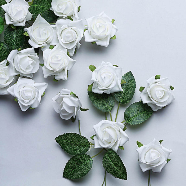 24 Roses | 2inch Artificial Foam Rose With Stem And Leaves - 16 Colors
