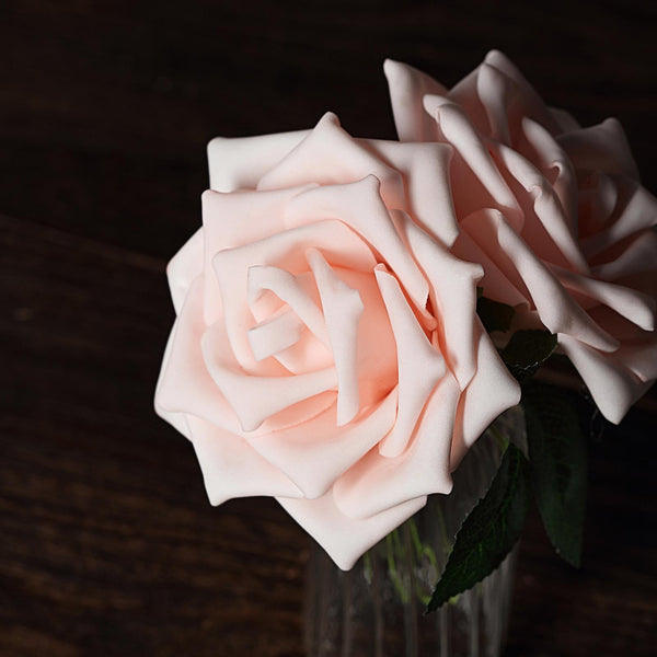 24 Roses 5inch Rose Gold/Blush Artificial Foam Rose With Stems And Leaves 16 Colors