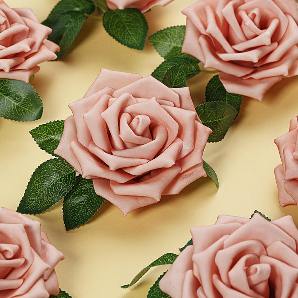 24 Roses 5inch Dusty Rose Artificial Foam Rose With Stems And Leaves 16 Colors