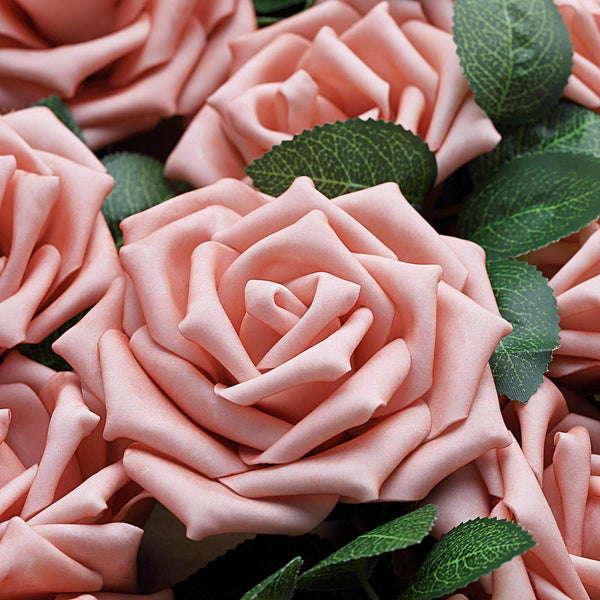 24 Roses 5inch Dusty Rose Artificial Foam Rose With Stems And Leaves 16 Colors