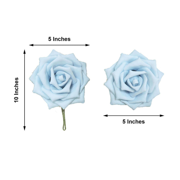 24 Roses 5inch Dusty Blue Artificial Foam Rose With Stems And Leaves 16 Colors