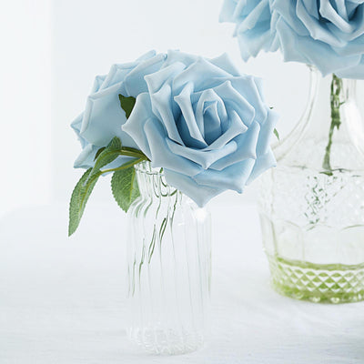 24 Roses 5inch Dusty Blue Artificial Foam Rose With Stems And Leaves 16 Colors