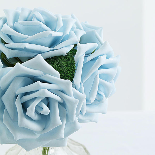 24 Roses 5inch Dusty Blue Artificial Foam Rose With Stems And Leaves 16 Colors#whtbkgd