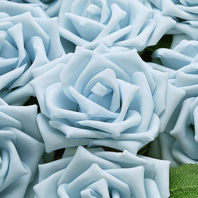 24 Roses  5 Hunter Emerald Green Artificial Foam Flowers Stem Leaves