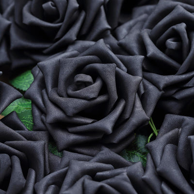 24 Roses  5 Black Artificial Foam Rose With Stems And Leaves - 16 Co