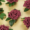 24 PCS 5inch Burgundy Real Touch DIY Foam Rose Flowers With Stems And Leaves
