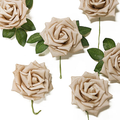 24 Roses 5inch Champagne Artificial Foam Rose With Stems And Leaves 16 Colors