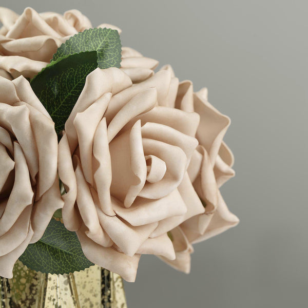 24 Roses 5inch Champagne Artificial Foam Rose With Stems And Leaves 16 Colors#whtbkgd