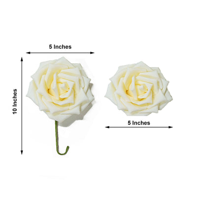 24 Roses 5inch Cream Artificial Foam Rose With Stems And Leaves 16 Colors
