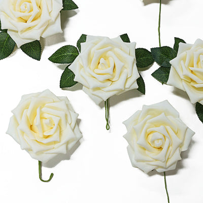 24 Roses 5inch Cream Artificial Foam Rose With Stems And Leaves 16 Colors