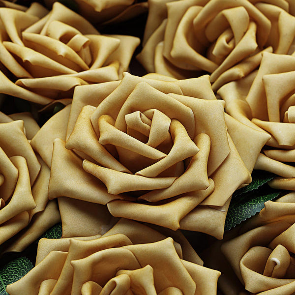 24 Roses 5inch Gold Artificial Foam Rose With Stems And Leaves16 Colors
