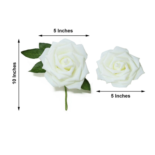 24 Roses 5inch Ivory Artificial Foam Rose With Stems And Leaves 16 Colors