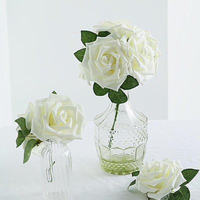 24 Roses 5inch Ivory Artificial Foam Rose With Stems And Leaves 16 Colors