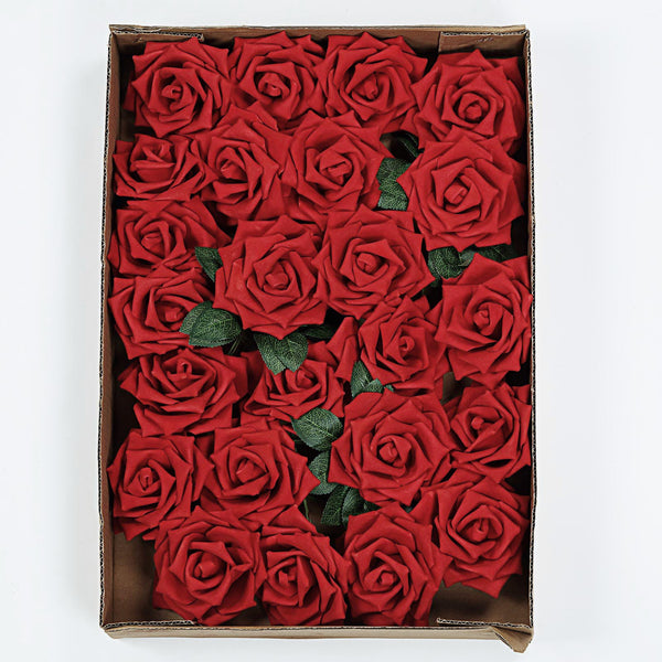 24 Roses 5inch Red Artificial Foam Rose With Stems And Leaves16 Colors