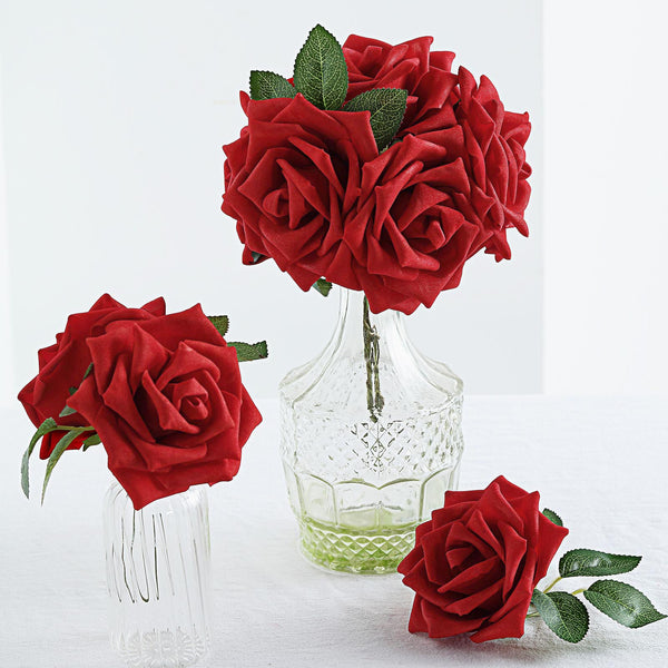 24 Roses 5inch Red Artificial Foam Rose With Stems And Leaves16 Colors