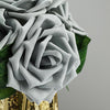 24 Roses 5inch Silver Artificial Foam Rose With Stems And Leaves 16 Colors#whtbkgd