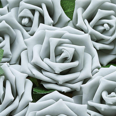 24 Roses 5inch Silver Artificial Foam Rose With Stems And Leaves 16 Colors