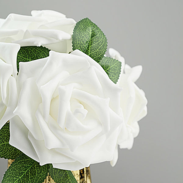24 Roses 5inch White Artificial Foam Rose With Stems And Leaves 16 Colors#whtbkgd