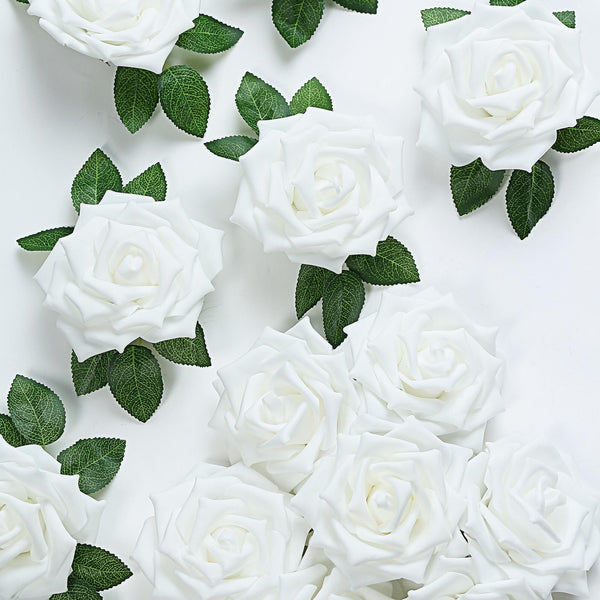 24 Roses 5inch White Artificial Foam Rose With Stems And Leaves 16 Colors