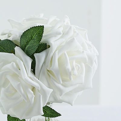 24 Roses 5inch White Artificial Foam Rose With Stems And Leaves 16 Colors