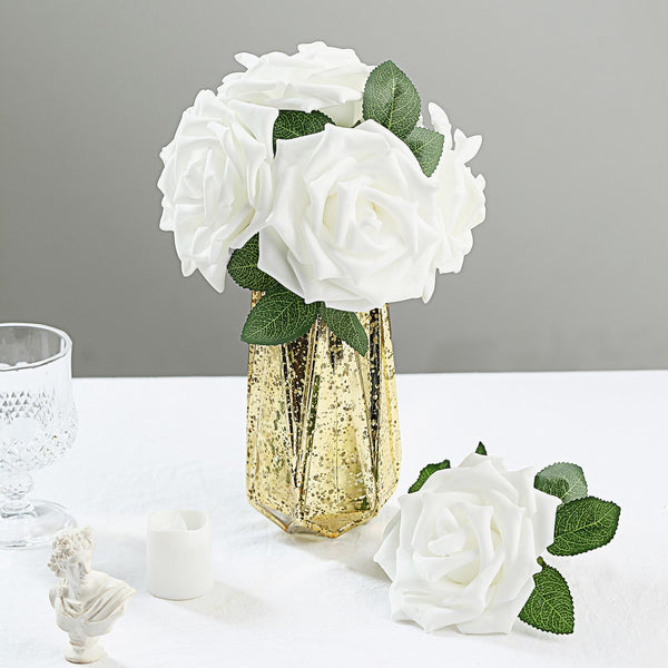 24 Roses 5inch White Artificial Foam Rose With Stems And Leaves 16 Colors
