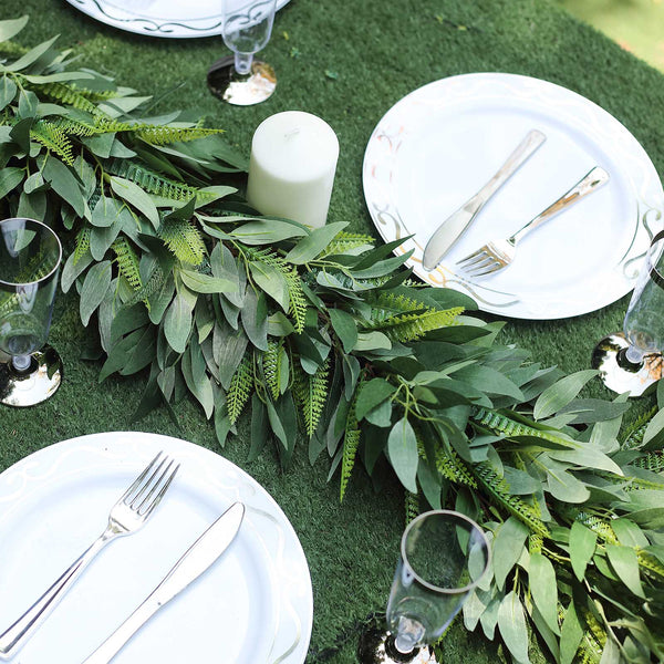 4 FT | Real Touch Willow & Frond Leaves Green Artificial Garland