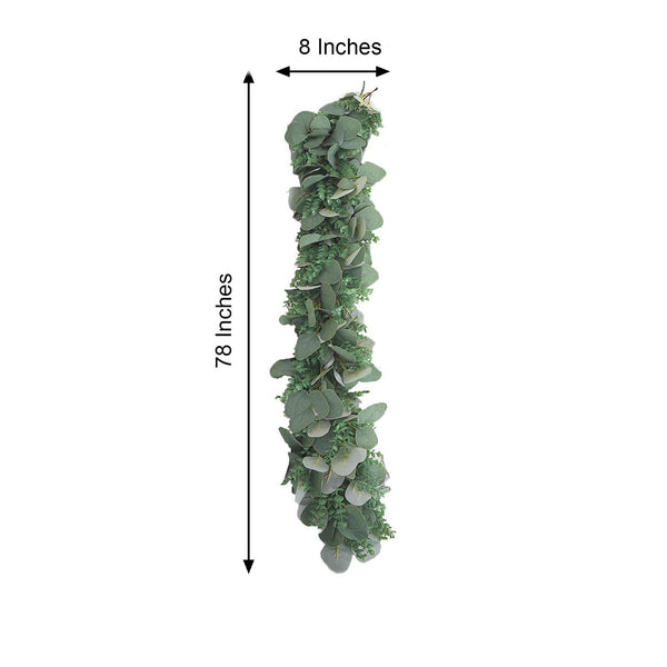 7FT | Frosted Real Touch Eucalyptus & Boxwood Leaves Green Artificial Garland Vines