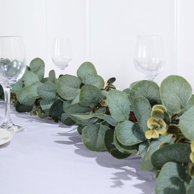 6.5FT | Frosted Real Touch Eucalyptus & Boxwood Leaves Green Artificial Garland Vines#whtbkgd