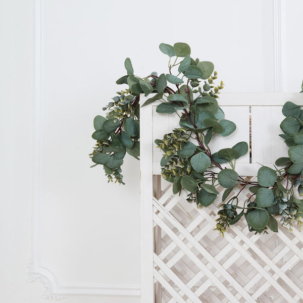 6.5FT | Frosted Real Touch Eucalyptus & Boxwood Leaves Green Artificial Garland Vines