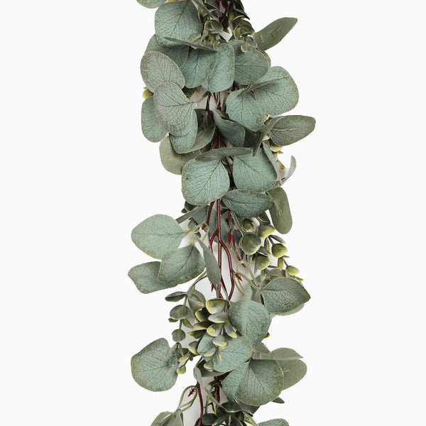 6.5FT | Frosted Real Touch Eucalyptus & Boxwood Leaves Green Artificial Garland Vines